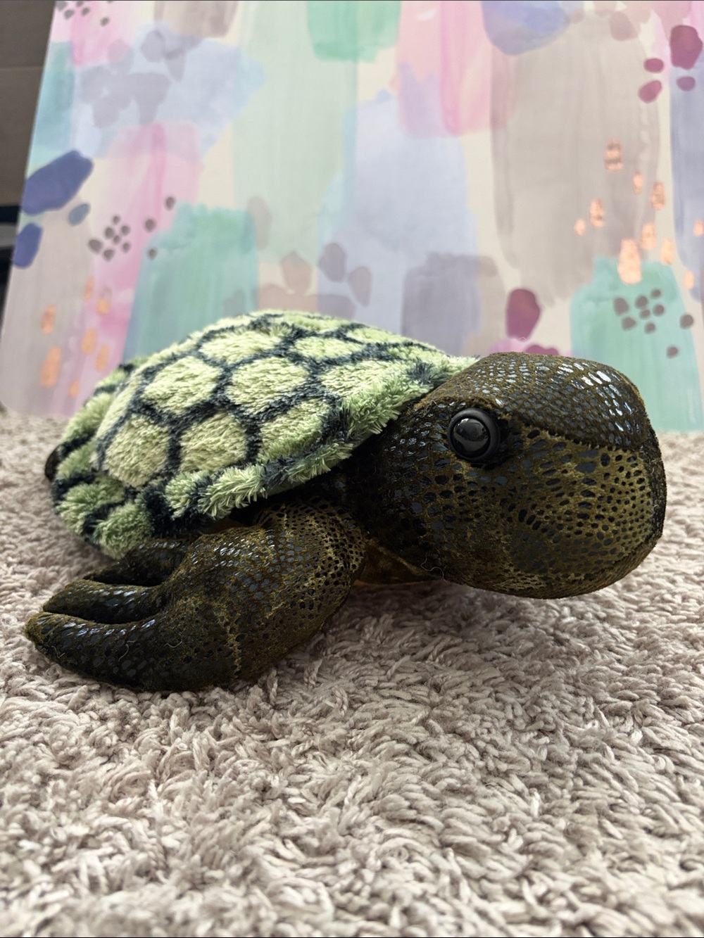 Plush Green Turtle Stuffed Animal - Soft Patterned Shell